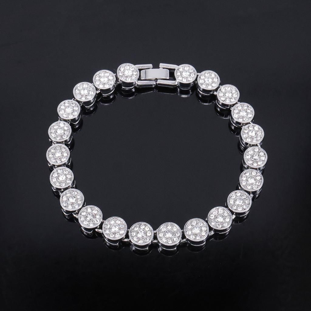 ZAKOL 45CM New Shiny Round Rhinestone Hip Hop Tennis Chain Bracelet Necklace Set for Women Men Jewelry Gift