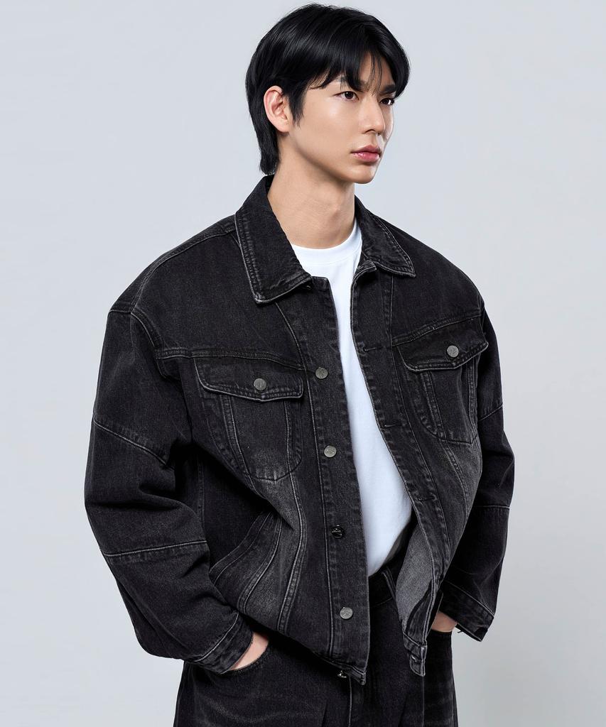 Physical Garments P2603 Washed Black Oversized Denim Jacket [Dark Denim]