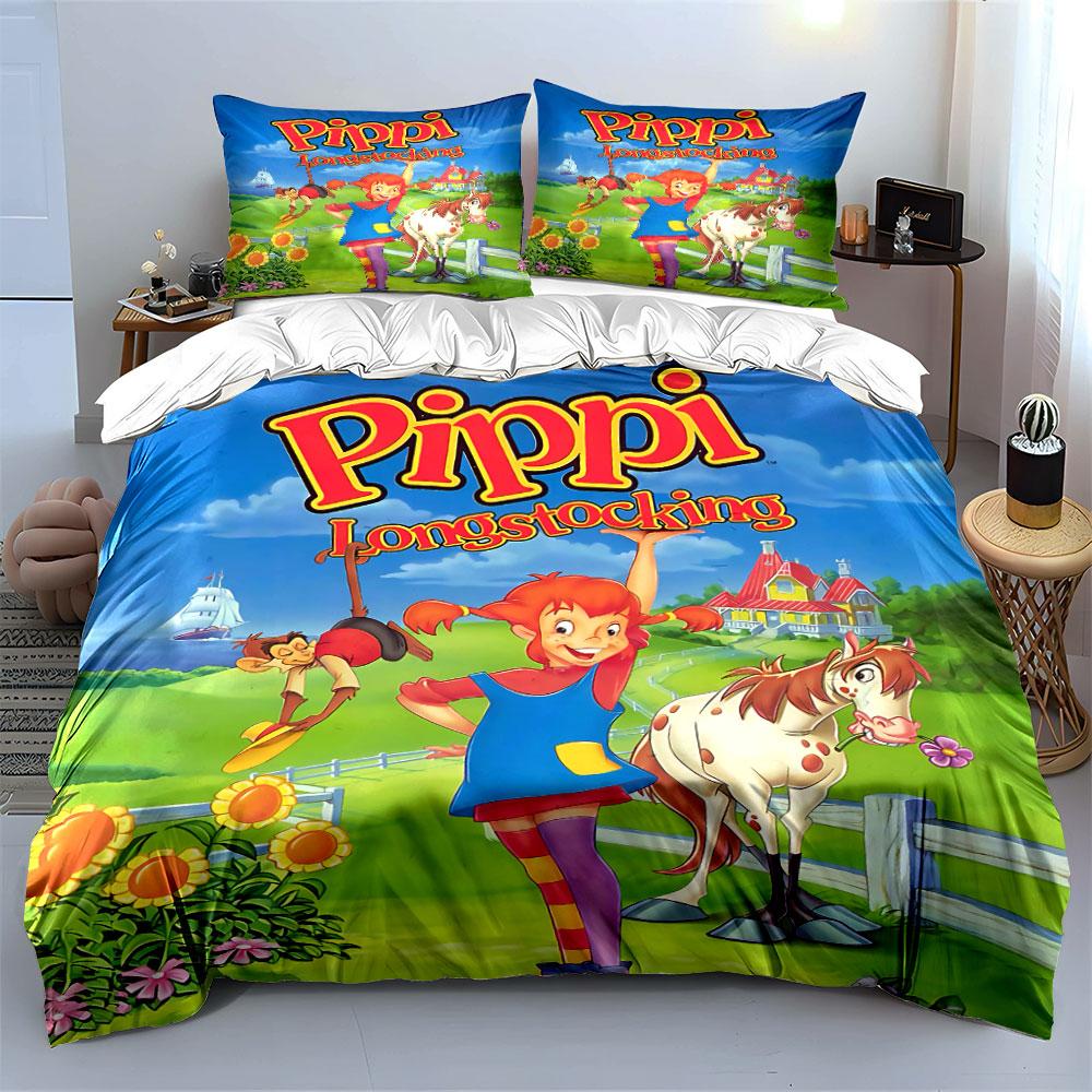 Pippi Langstrumpf Bettwäsche Set Bettwäsche Bettbezug Set Bettbezug Kissenbezüge (1 * Bettbezug 2 * Kissenbezüge, ohne Bettdecke)