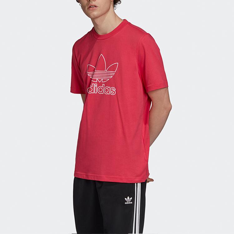 Adidas Originals Trefoil Stripe Logo Short Sleeve T-Shirt Men Tops Red GF4097