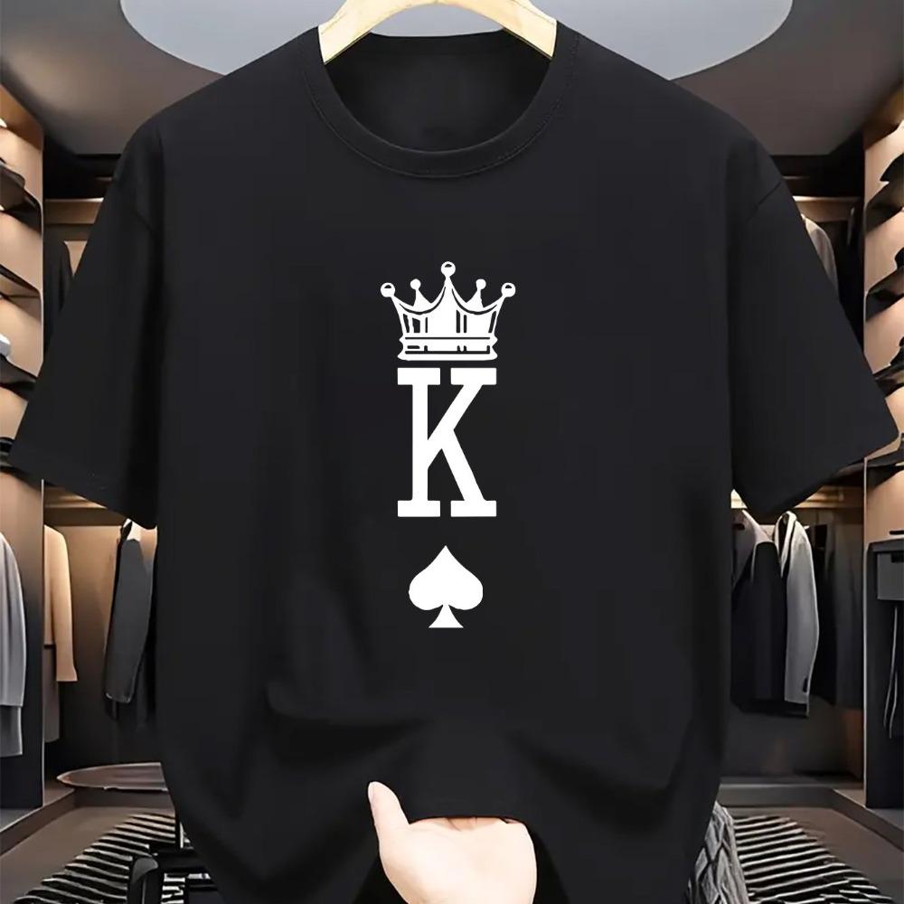 

100% Pure Cotton Men s Casual Loose Fashionable Poker Card K Pattern Print Breathable Sports Short Sleeved Round Neck T-shirt S разноцветный