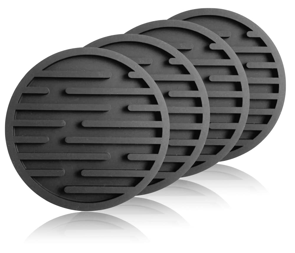 iiNOWL Stylish Silicone Coasters, Round, Heat-Resistant, Flexible, Approx. 10cm Diameter, Black (16 Solid Black Coasters)