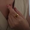 Vintage Edelstahl Tigerauge Stein Ring für Damen Türkisch Handgefertigt Einfacher Statement Ring Retro