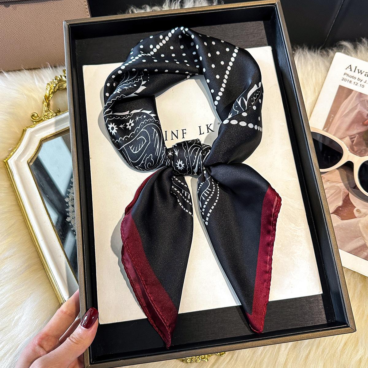 Modischer Druck Seiden-Haarbänder Schal Damen Frühling Eleganter Floral-Bandana Hals-Tuch Kopfbänder Foulard Damen-Schals gray
