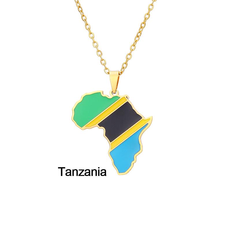 Edelstahl Afrikanische Karte Halskette: Elfenbeinküste, Ruanda, Ägypten, Uganda
