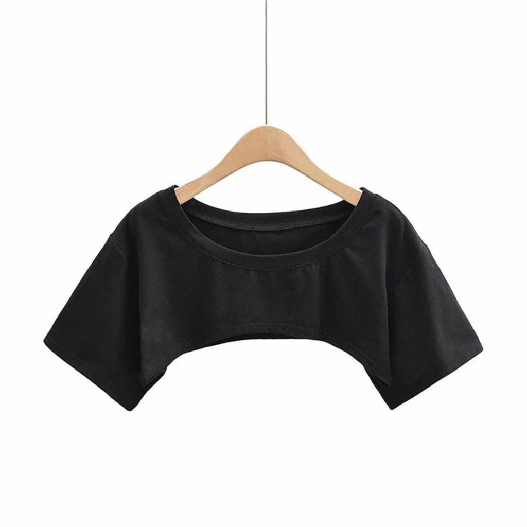 Women's Round Neck Short Sleeve Loose Fit Crop Tee Solid Casual Streetwear Top