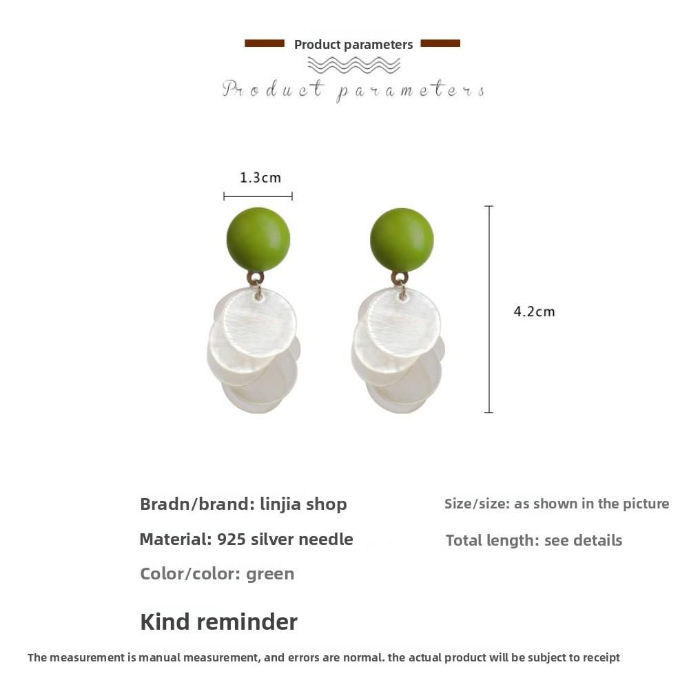 Silver Needle Earrings Women's Summer Stud Earrings Niche Design Earrings High-end Green Earrings