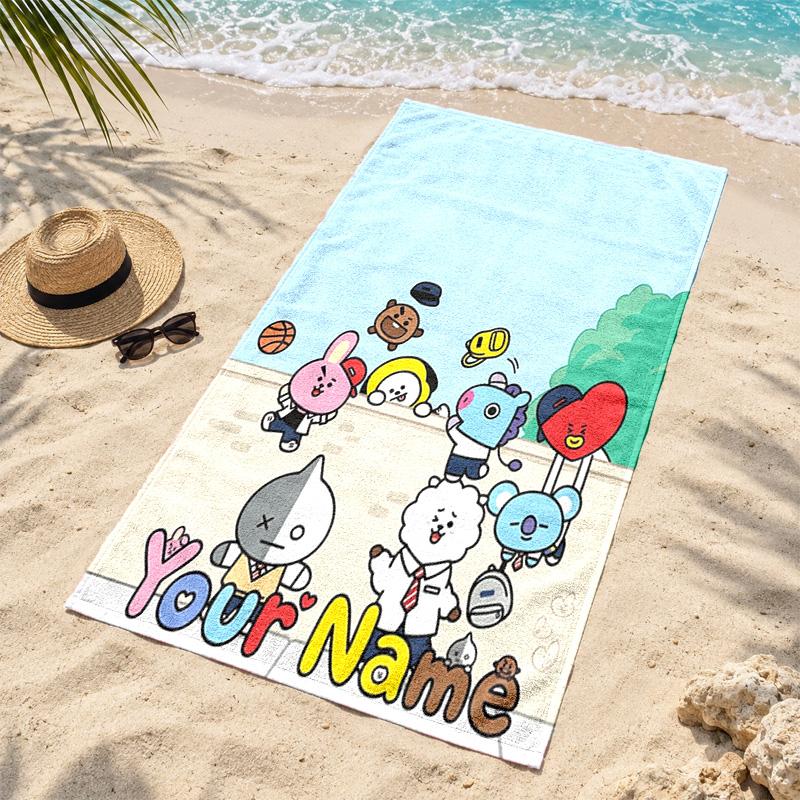 BT21 Custom Name Beach Towels Also Serve As Bath Towels Summer Essential a Musthave for the Outdoors the Beach and the Pool