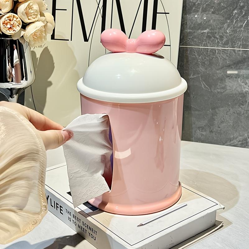 1pc Round Plastic Tissue Box Holder with Cute Mouse Ears Design, Dispenser for Storing Facial Tissues, Ideal for Home Decor In Living Room or Bathroom