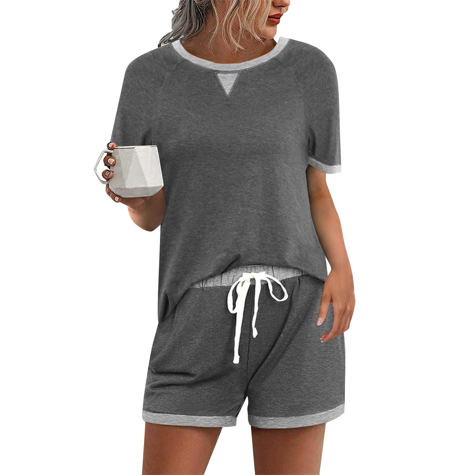 

Модная женская сексуальная весенне-летняя новая женская одежда, удобная и повседневная футболка с цветными блоками, топы и шорты, комплект из двух предметов M