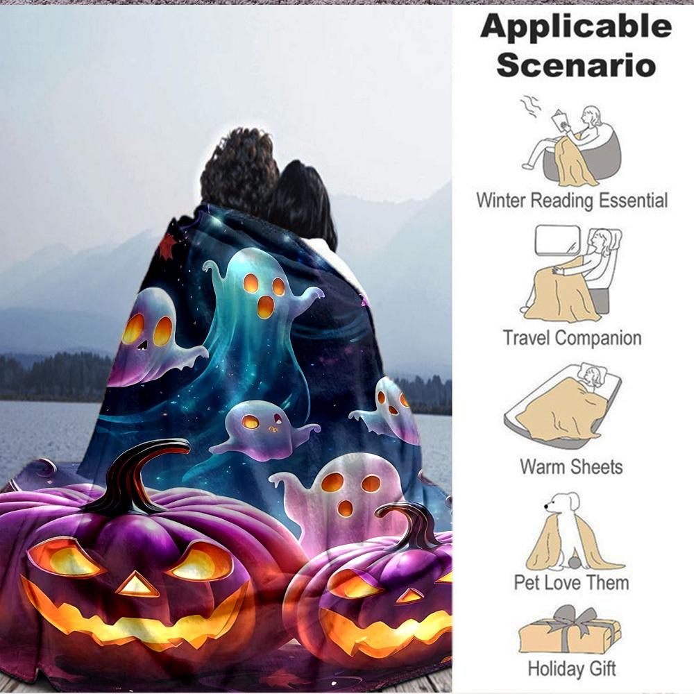 1pc Halloween Ghosts Blanket Lightweight Flannel Blanket Throw Blanket For Sofa, Bed, Travel, Camping, Livingroom, Couch, Chair, And Bed yy2509026224
