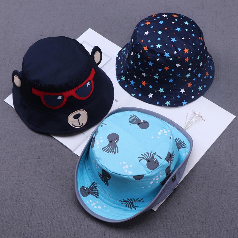 

Весенние Baby мальчики девочек малышей мультфильм печати ведро шляпы шапки реверсивные Sun для волос