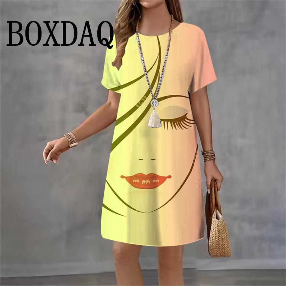 Summer Women Dress 3D Abstract Fashion Printed Human Face Harajuku Dress For Ladies Clothing Casual Streetwear Short Sleeve