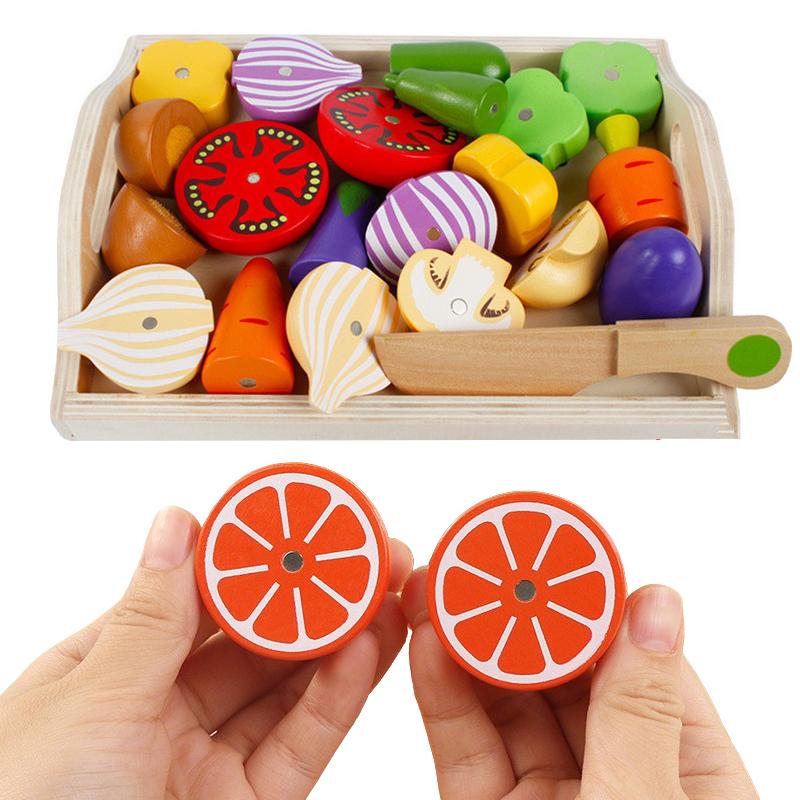 Holz Simulation Küche Rollenspiel Spielzeug Klassisches Spiel Montessori Lernspielzeug für Kinder Kinder Geschenk Obst Gemüse Schneideset
