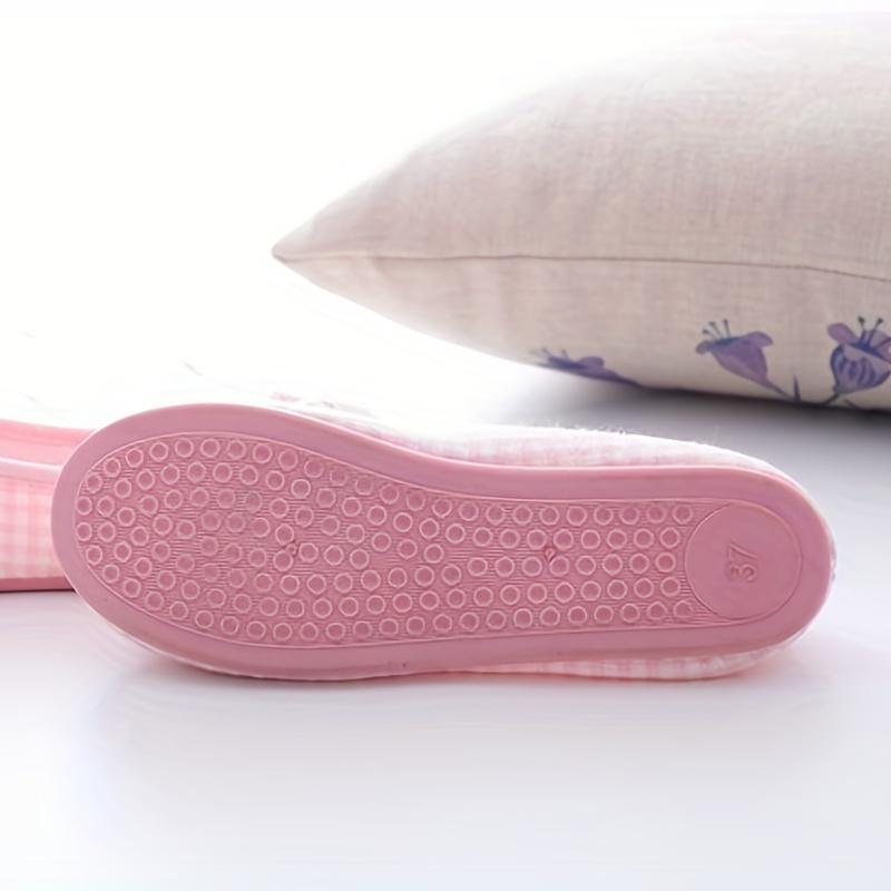 Cartoon Lattice Bow Slippers Home for Womens Indoor Bedroom House Lili Female Shoes Pink/Gray, Women Shoes