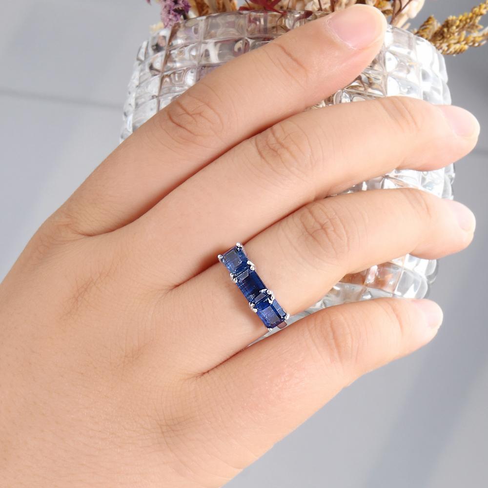 Klassisches Design 925er Sterlingsilberring Natürlicher achteckiger 5*7mm Kyanit Leichter Luxusschmuck für Hochzeits- und Partygeschenke für Frauen