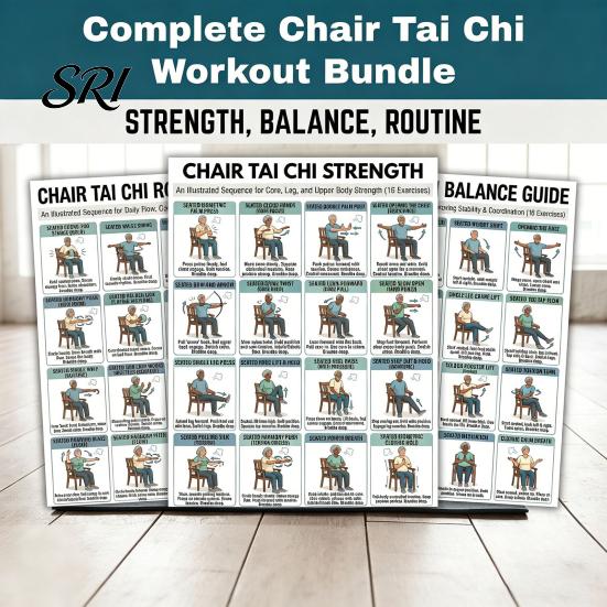 Stuhlübungen für Senioren 3er-Set Tai Chi Übungsposter Set Sitzendes Training Heim-Fitnessplan Geringe Belastung Gleichgewicht Krafttraining Anleitung Senior