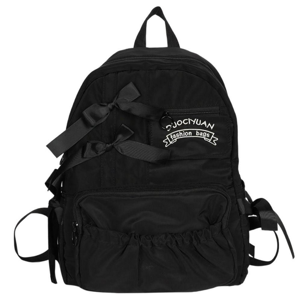 Canvas Students School Bag Large Capacity Canvas Shoulders Bag Portable Bow Backpack  Teenager чёрный