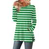 Women's Striped Printed Round-neck Long-sleeved Top With Pockets And Side Slits