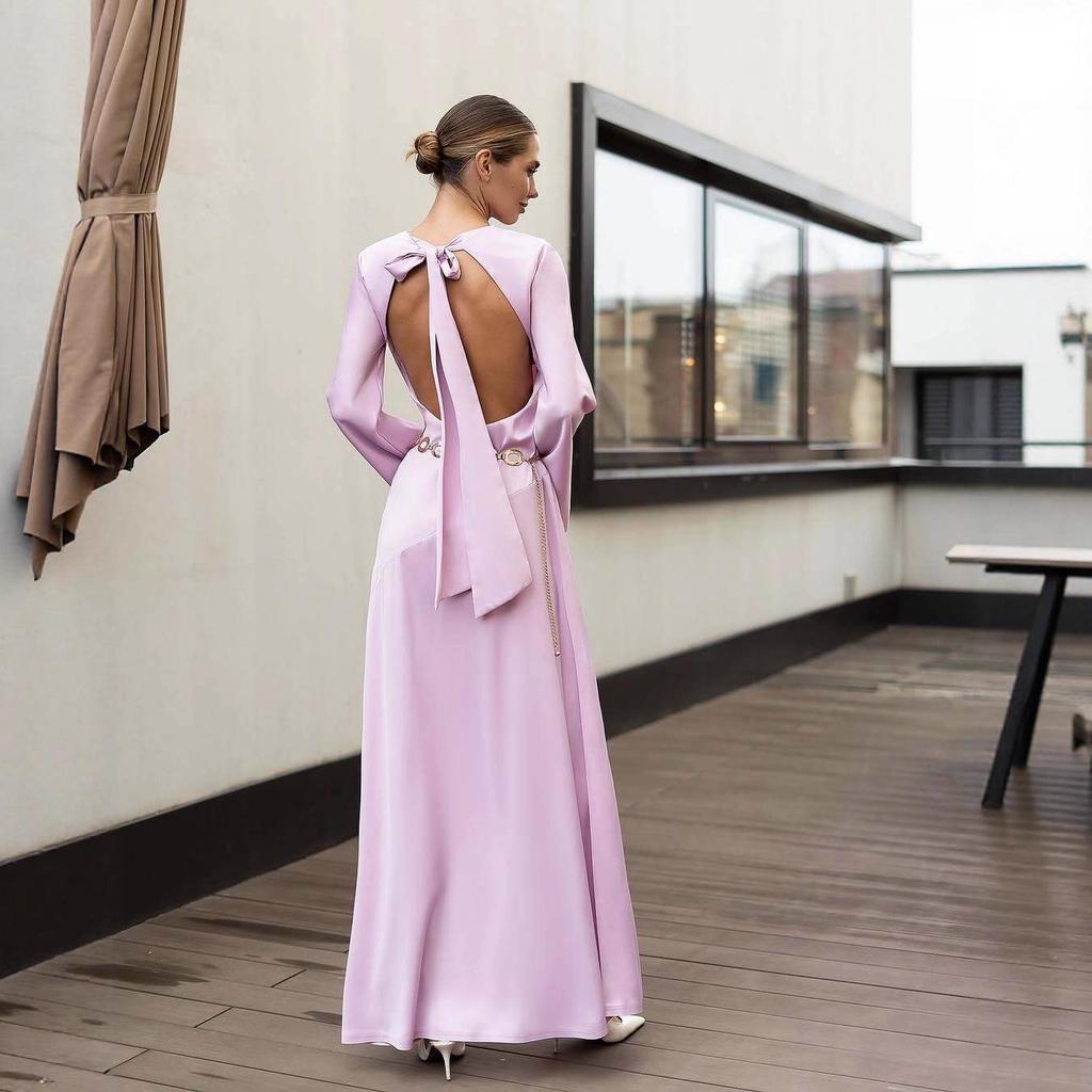 Abito da sera da donna autunno 2025 senza schiena a vita alta con spacco e design allacciato