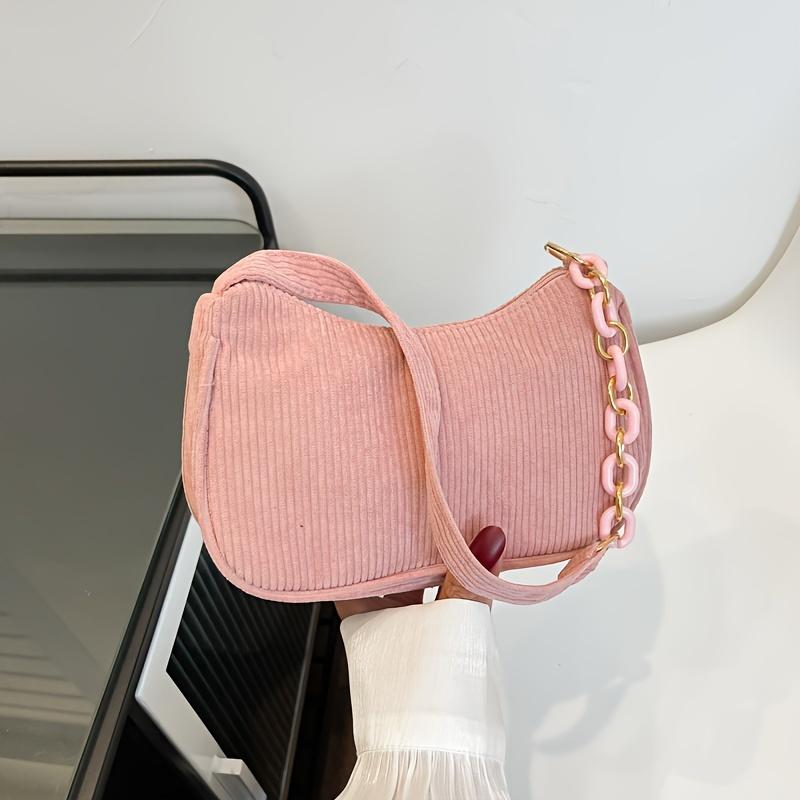 Schicke Mini-Canvas-Umhängetasche für Damen, Lässige einfarbige Cord-Handtasche, Umhängetasche mit Reißverschluss, Kleine Tragetasche