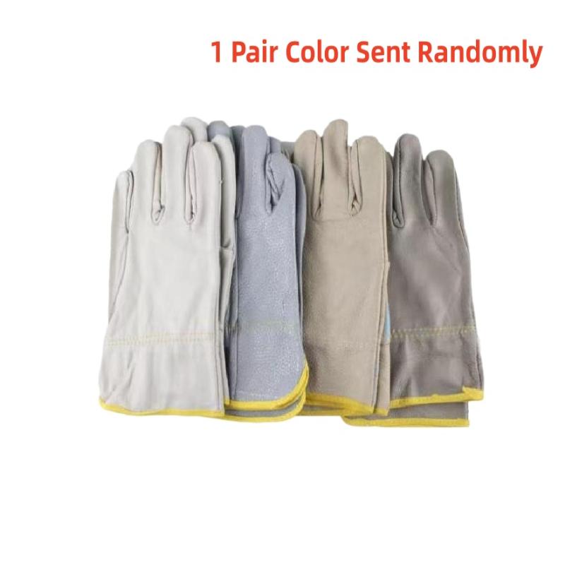 1 Pair Short Leather Cowhide Workers Work Gloves Welding Safety Protection Garden Sports Motorcycle Driver Wear-Resistant Gloves