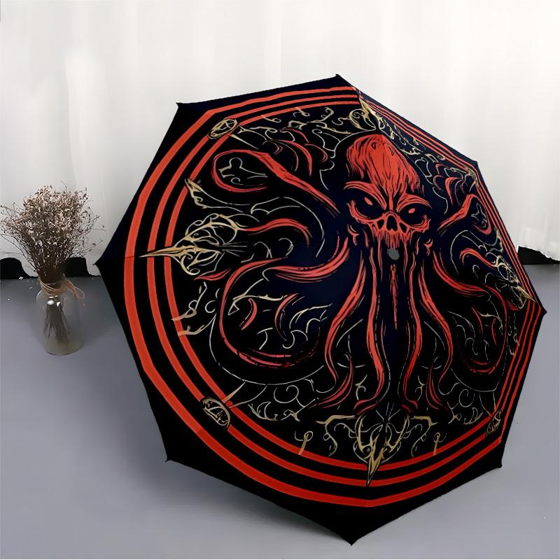 1pc Cthulhu Mandala Automatic Folding Umbrella Portable Collapsible Umbrella for All Seasons, 8-Rib Durable Construction, Perfect Gift