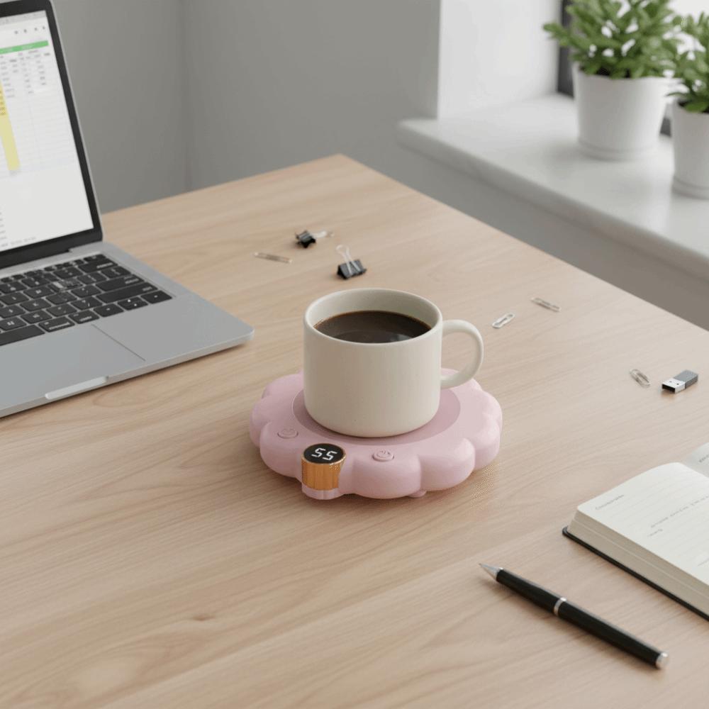 Flower Shaped Thermostatic Coaster Adjustable Temperature Electric Heating Cup Pad Dormitory