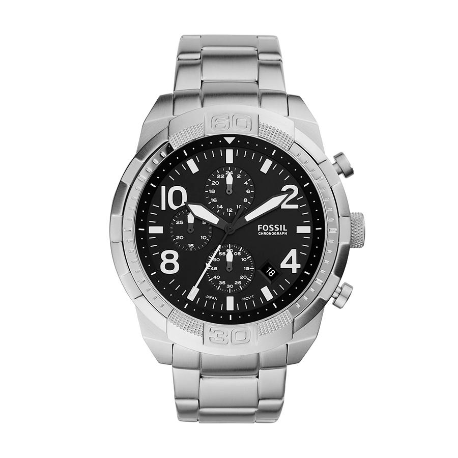 

Fossil Bronson Chronograph Black Dial Silver Steel Strap Watch for Men FS5710