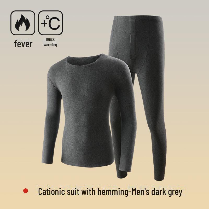 Men's 7A Antibacterial Autumn/Winter Thermal Underwear Set - Round Neck, Slim Fit