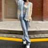 Spring and Autumn new loose niche super fairy contrasting color long-sleeved top lazy wind contrasting color plaid knitted cardigan women