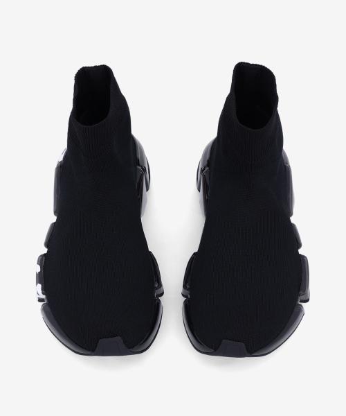 Balenciaga Speed 2.0 Volltransparente Sohle Graffiti Recycelte Strick-Sneaker - Schwarz:Weiß 617196W2DIA1190SS25