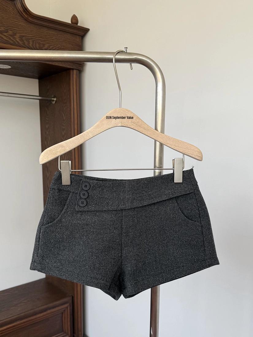 2025 Women s Woolen Straight-Leg Bootcut Shorts - Autumn/Winter Trendy Petite Versatile Design Large серый