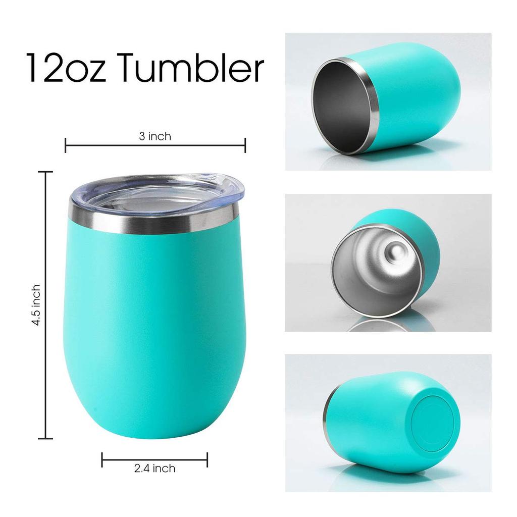 HASLE OUTFITTERS 12 Lidded Wine Stemless Wine Vacuum Travel Stainless Steel Coffee Cups for Cold and Hot and Pack of Light Blue oz. Tumblers, Glasses,