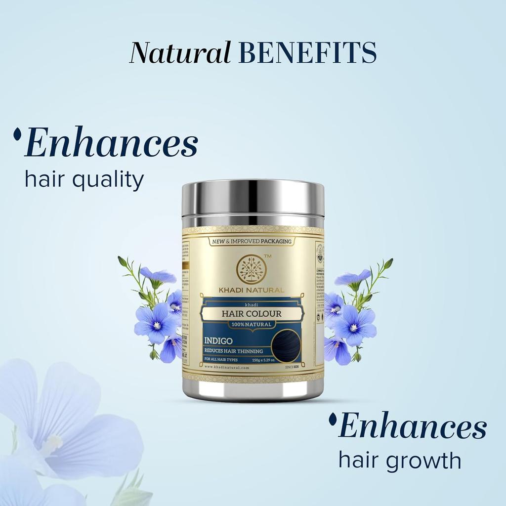Khadi Natural Herbal Hair Color Indigo 150g – Grey Coverage, Shine & Strength, Chemical Free Hair Dye
