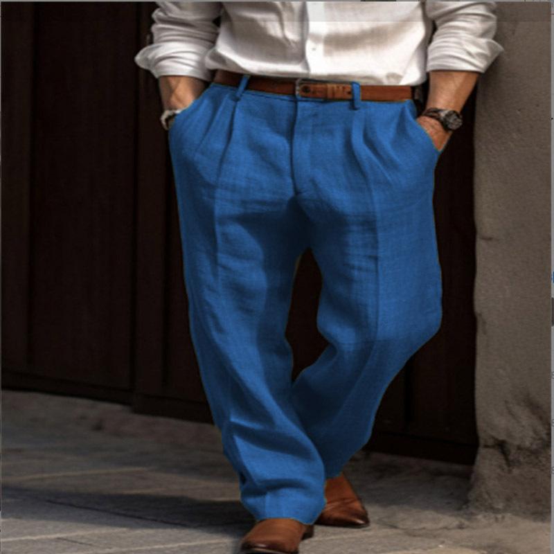Men's Linen Pants Double Pleated Front Pockets Straight Tube Solid Comfortable Breathable Leisure Vacation Blend Fashion