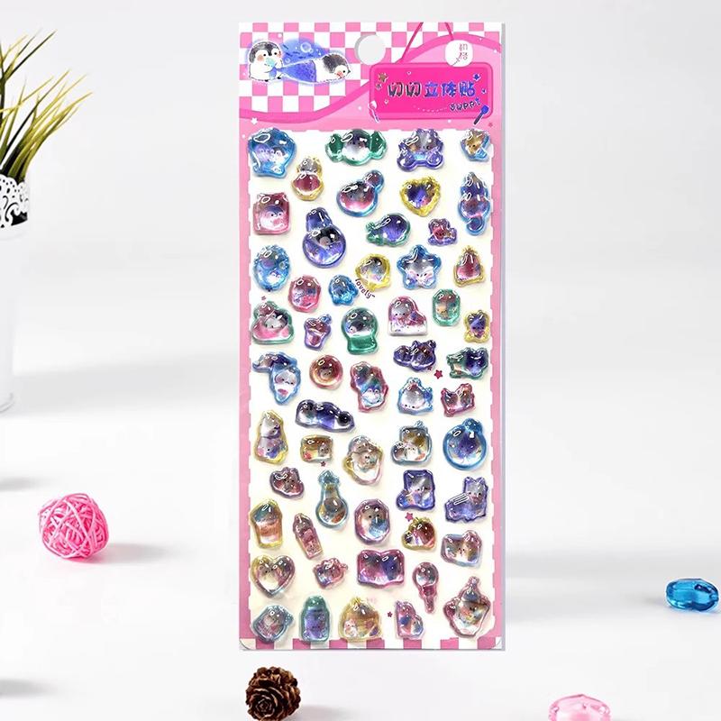 1 Sheet Girl Cute Aesthetic Decals 3D Relief Stickers Diy Scrapbooking Creative Candy Drop Diary Stationery Sticker Decoration