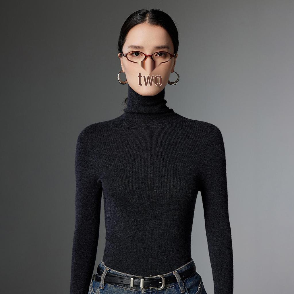 Women's Machine Washable 100% Yangzi Fine Wool Slim Fit High Neck Knitwear Sweater