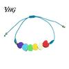 Cute Layered Cord Jewelry Colorful Hearts Bracelet, Handmade Braided String Adjustable Daily Wear Heart Shaped Clay Beads for Women Girls Lightweight