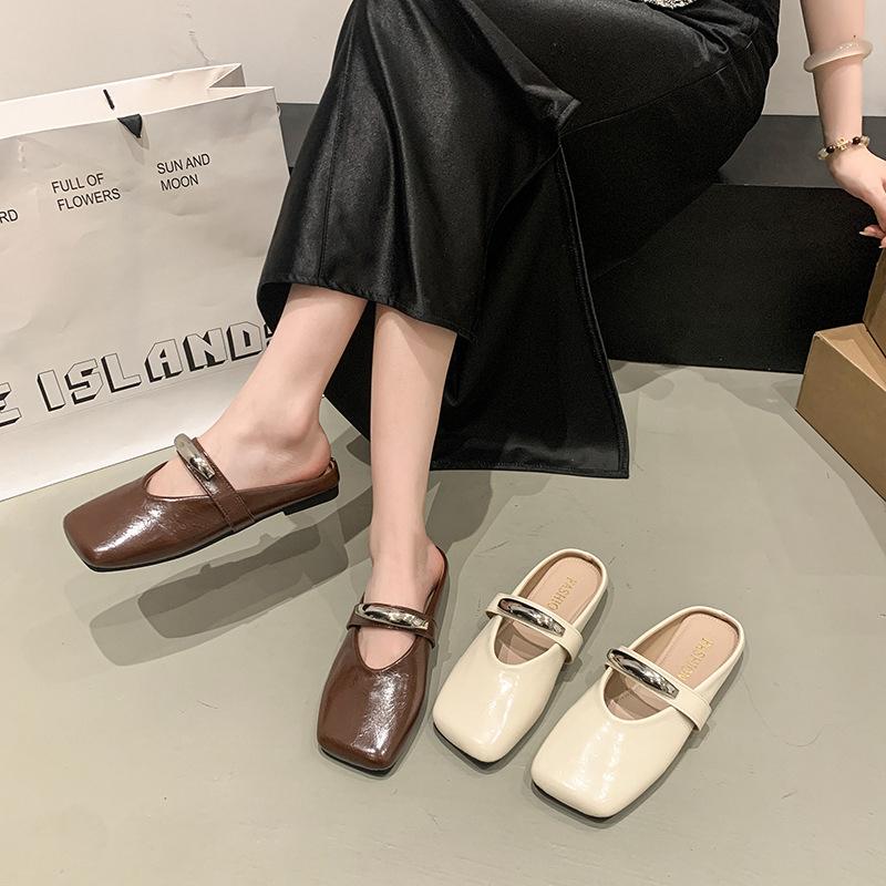 French Flat-bottomed Bag Head Half Slippers Women's Summer Wear 2025 New One-pedal Lazy Pregnant Women Muller Cool Slippers