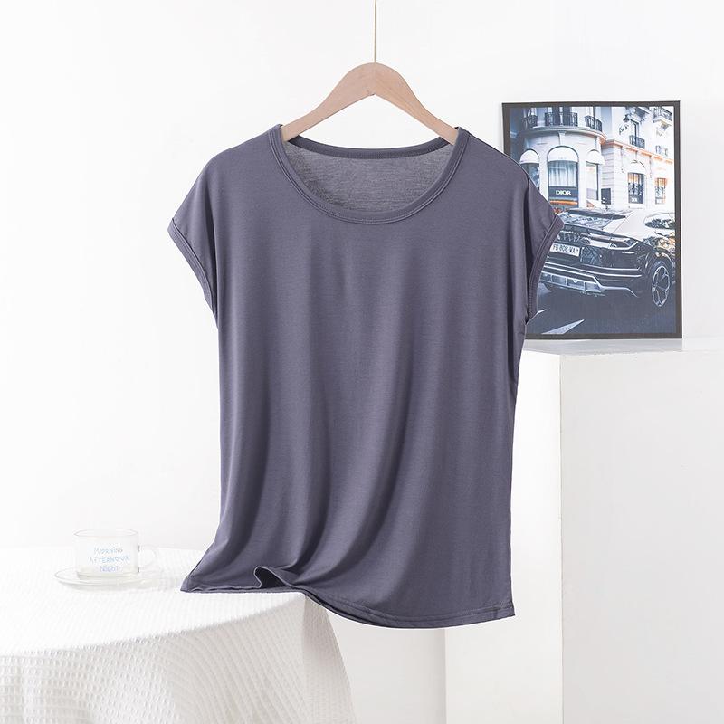 Summer Top for Moms Solid Color Ladies' Loose Fit Modal T-Shirt Plus Size Round Neck Short Sleeve T-shirt