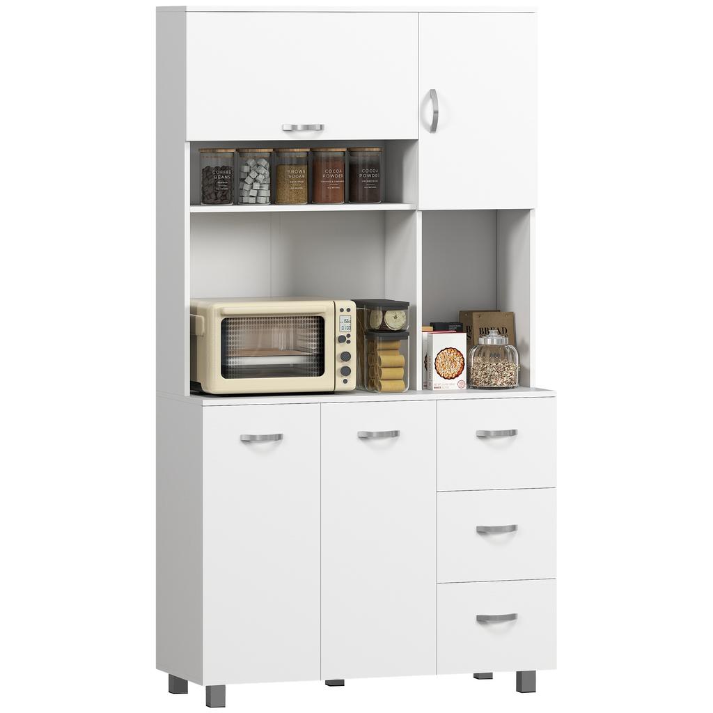 Kitchen Cupboard, 183cm Tall Storage Cabinet with Countertop, Sideboard with 3 Small Drawers, Flip Up Top Door, 3 Cabinet Doors and Open Shelves