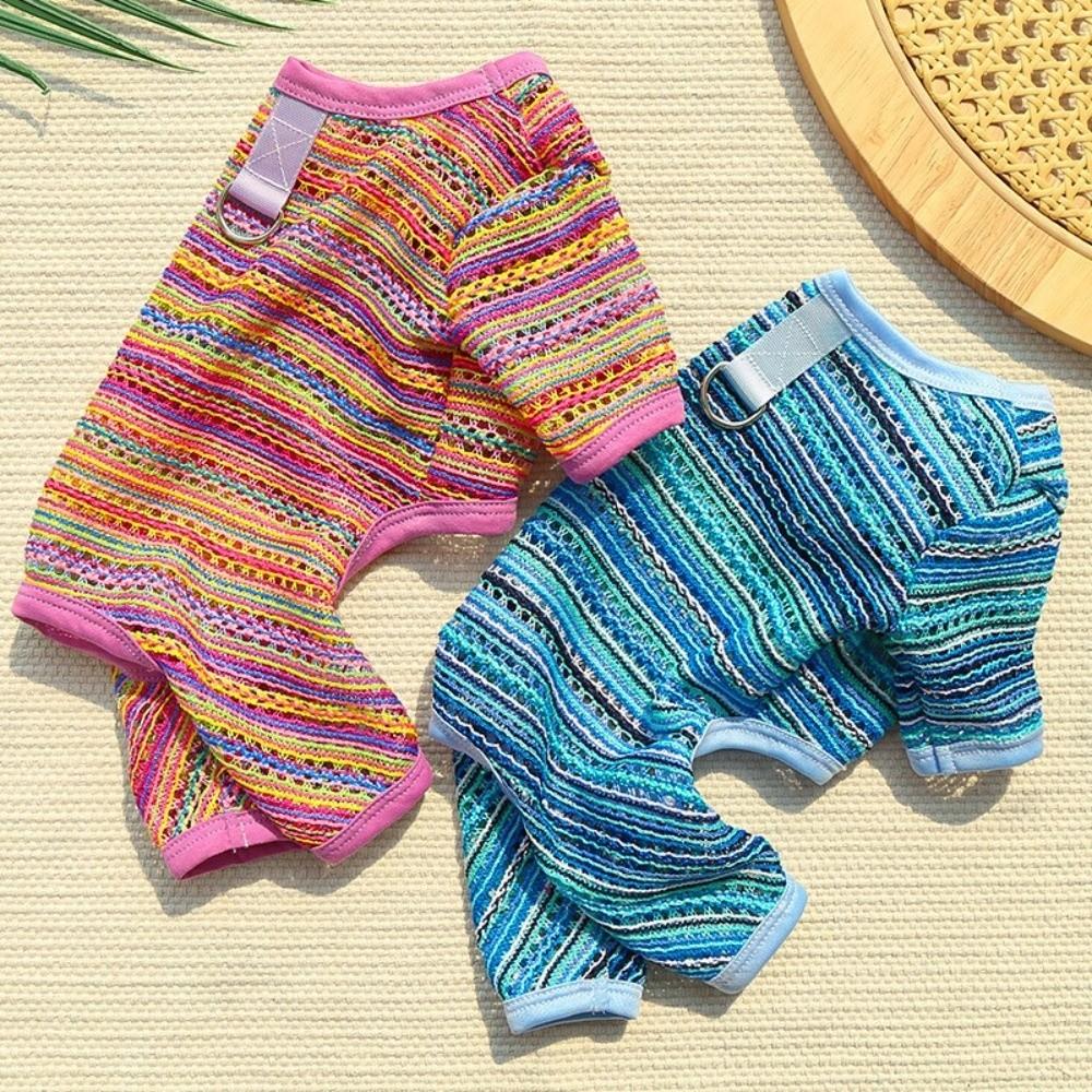 Thin Dog Sun Protection Clothes Colorful Stripes Four Legged Dog Clothes Puppy Rompers  Daily Wear