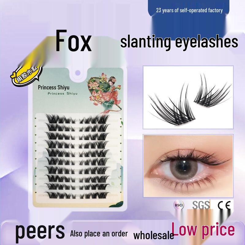 

Ten Rows of Glueless Fox Lashes: Slanted Style with Stiff Band for a Natural Look