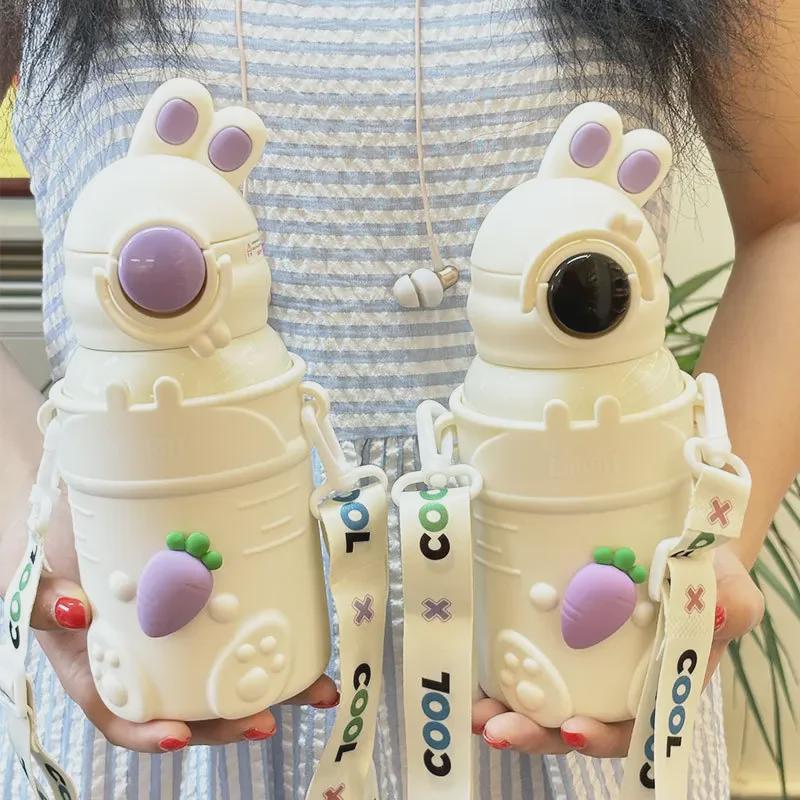 316 Stainless Steel Cartoon Thermos Cup with Straw & Temperature Display for Kids