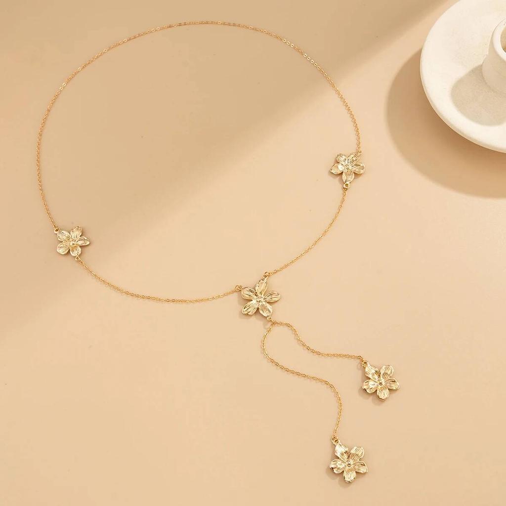 IngeSight.Z Retro Exquisite Y-shaped Flower Pendant Necklace for Women Bohemia Long Tassel Neck Accessories Jewelry Wedding Gift