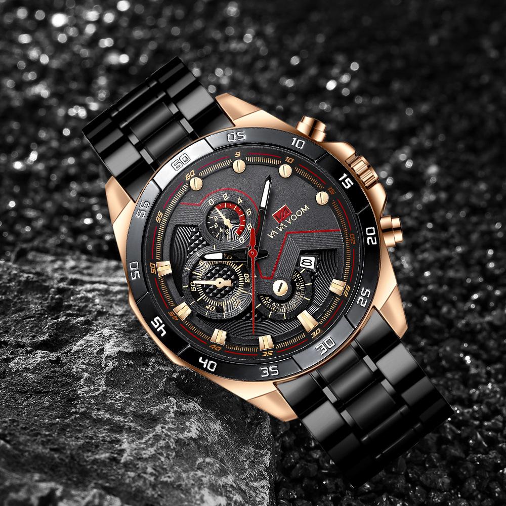 Stainless Steel with Sports Watch Racing Punk Calendar Student Men's Quartz Watch