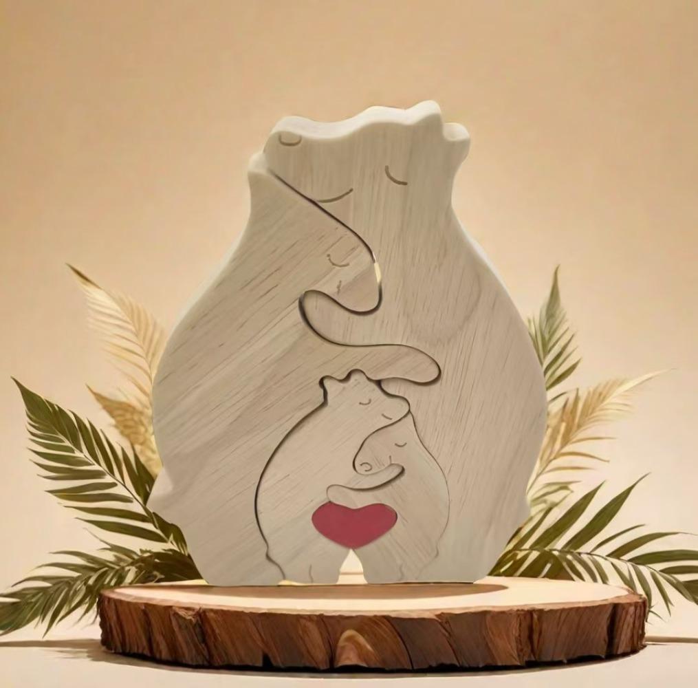 1Set Wooden Bear Family Puzzle Art Personalized Name Custom Home Decor Thanksgiving Christmas Heartwarming Gift for Baby Mom