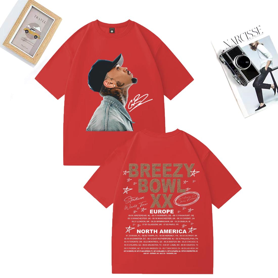 

Chris Brown Tour Breezy Bowl XX Graphics TShirt Hip Hop Short Sleeve tshirts Vintage Unisex WOMEN plus size tops Cotton T Shirt S