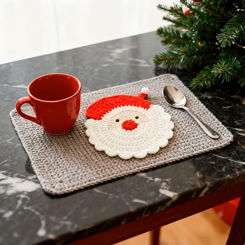 Christmas Santa Claus Crochet Coasters Handmade Drink Coasters for Holiday Table Setting and Home Decor